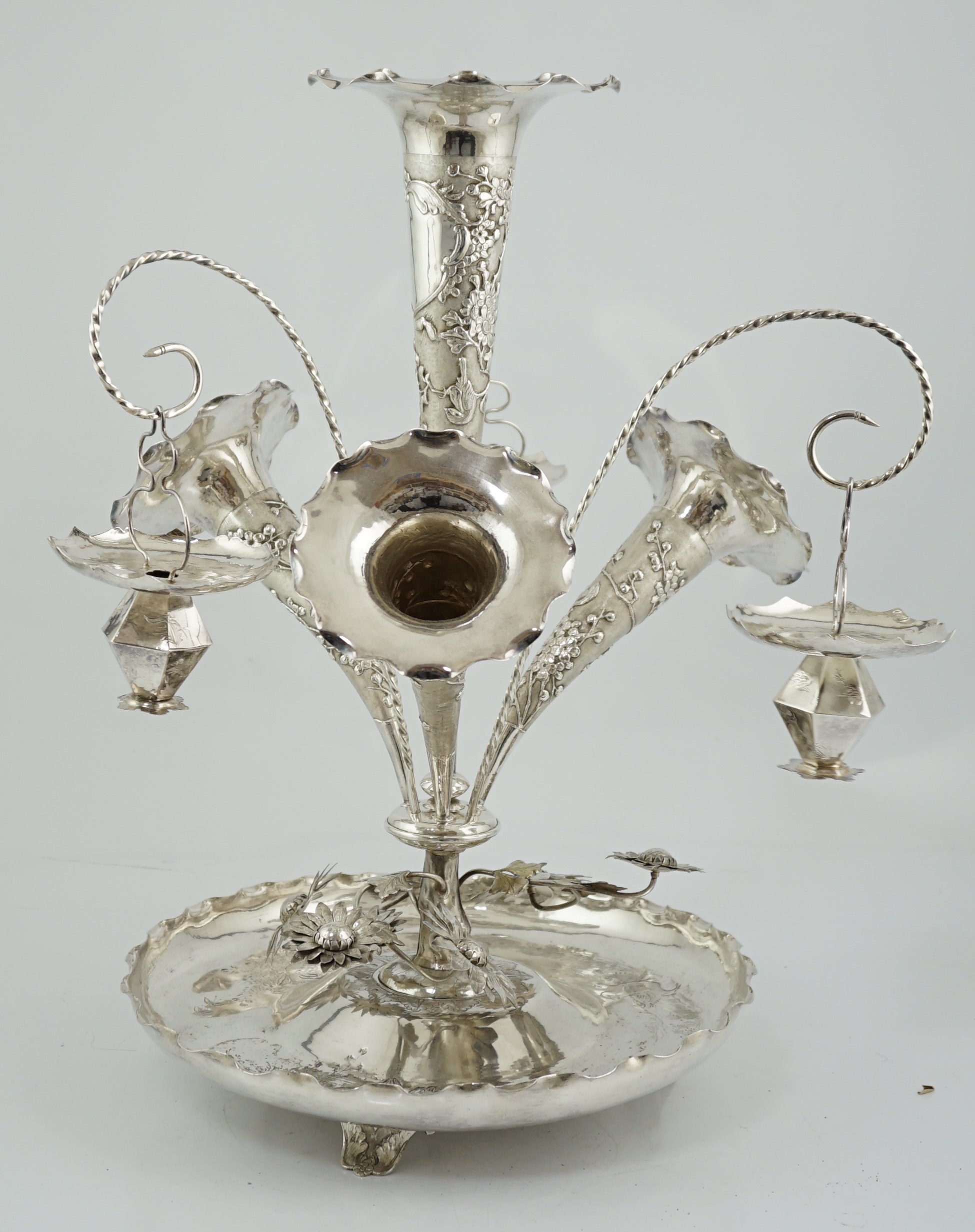 A large early 20th century Chinese silver epergne